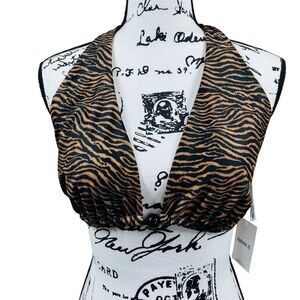 Forever 21+ Brown Animal Zebra  String Bikini Top  No Pads Bead accent beACH 3X